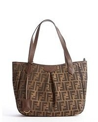 Fendi Brown And Black Canvas Leather Trim Zucca Pattern Shopping Tote ...